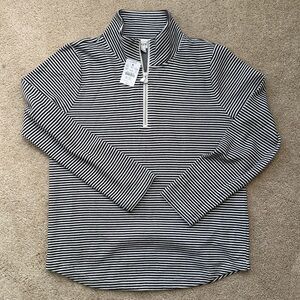 J. Crew Black and White Striped Half-Zip Top